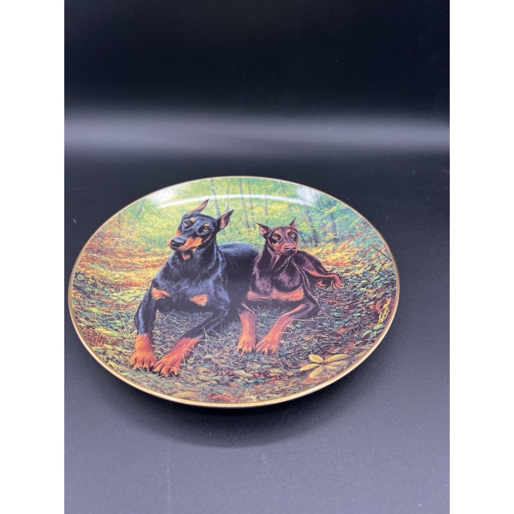 Danbury Mint "Side By Side" Doberman Pinscher Collector Plate by Jeremy Paul-Ltd